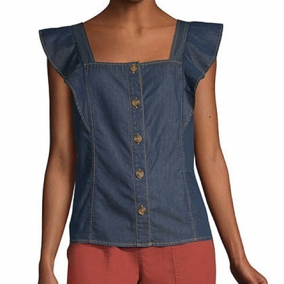 A.N.A Blue Denim Button-Down Top